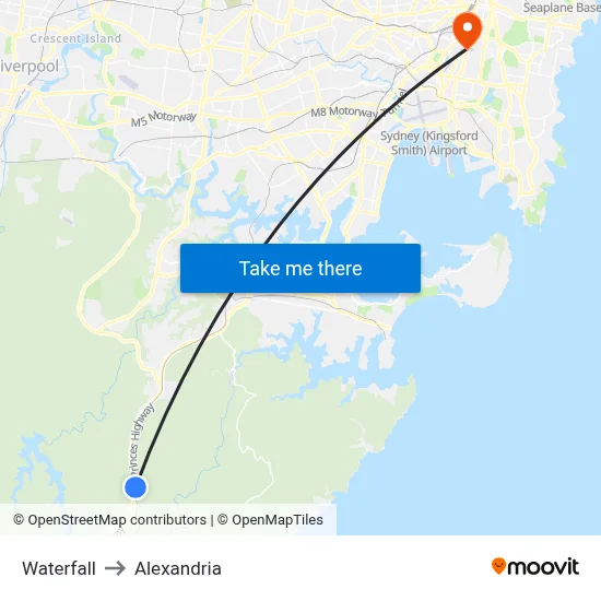 Waterfall to Alexandria map