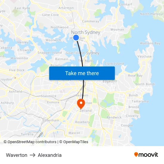 Waverton to Alexandria map