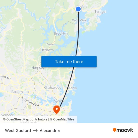 West Gosford to Alexandria map