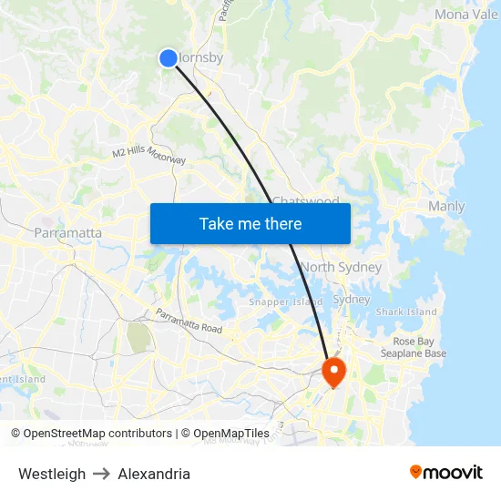 Westleigh to Alexandria map
