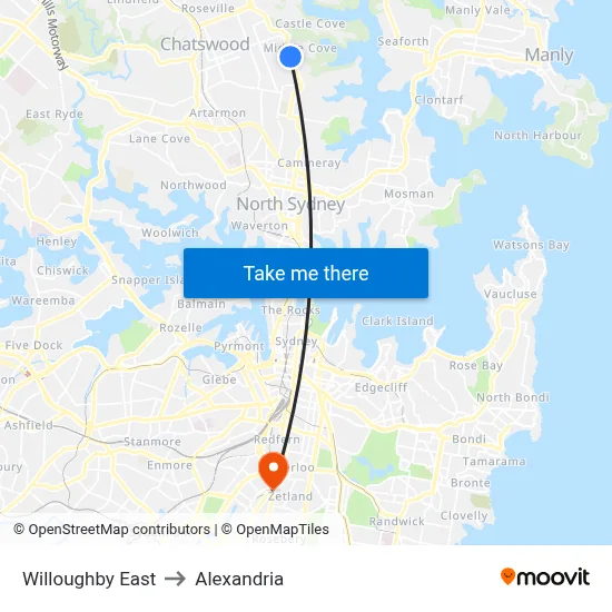 Willoughby East to Alexandria map
