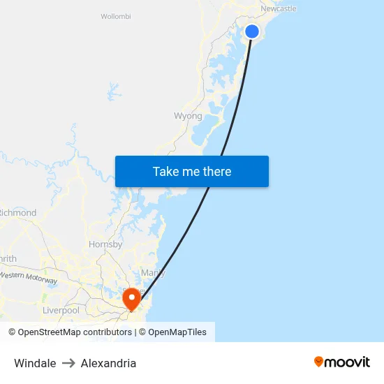 Windale to Alexandria map