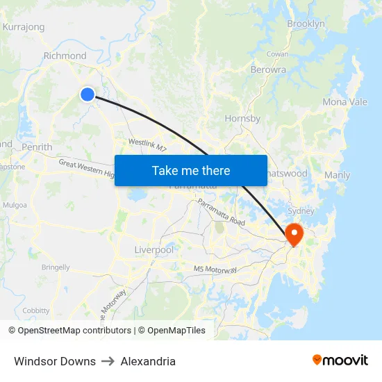 Windsor Downs to Alexandria map