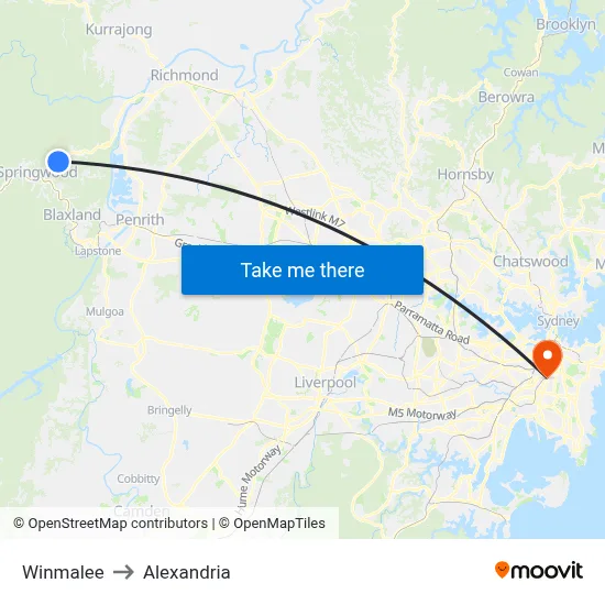Winmalee to Alexandria map