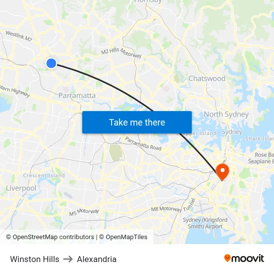 Winston Hills to Alexandria map