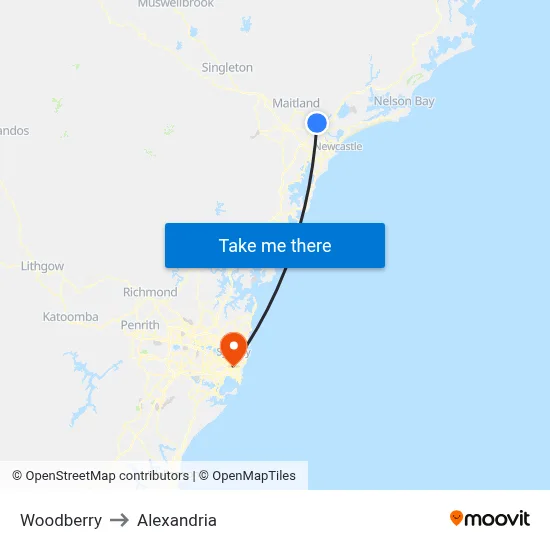 Woodberry to Alexandria map