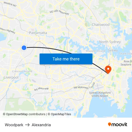 Woodpark to Alexandria map