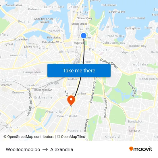 Woolloomooloo to Alexandria map
