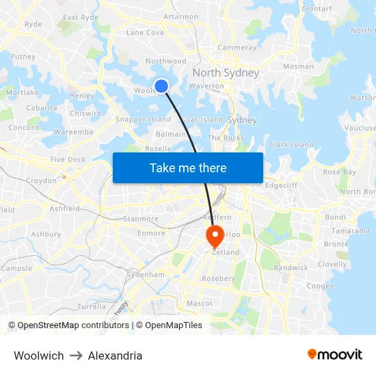 Woolwich to Alexandria map