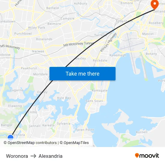 Woronora to Alexandria map