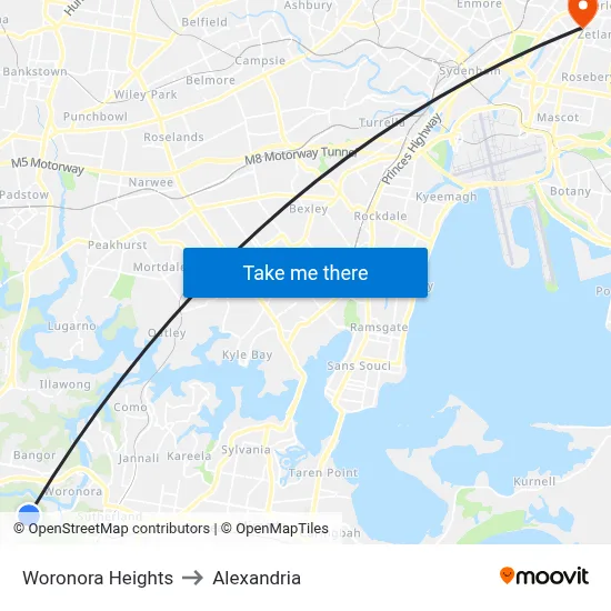 Woronora Heights to Alexandria map