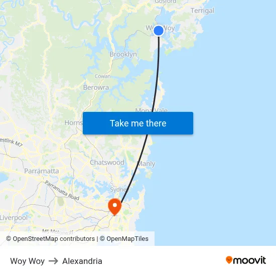 Woy Woy to Alexandria map