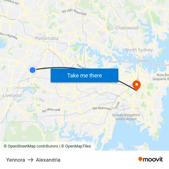 Yennora to Alexandria map
