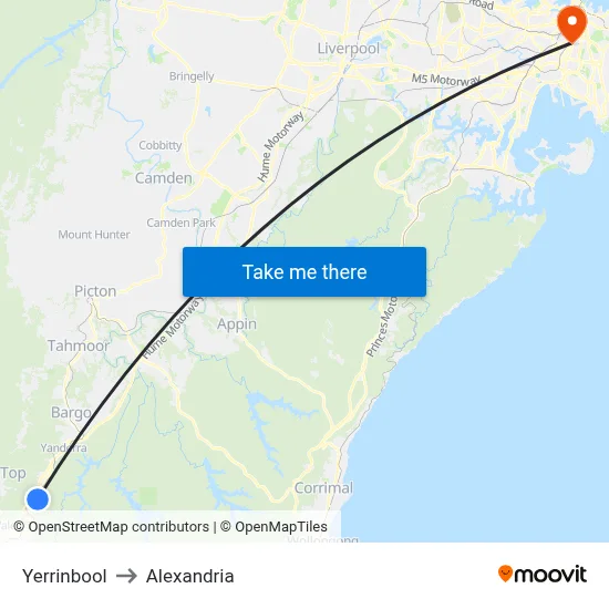 Yerrinbool to Alexandria map