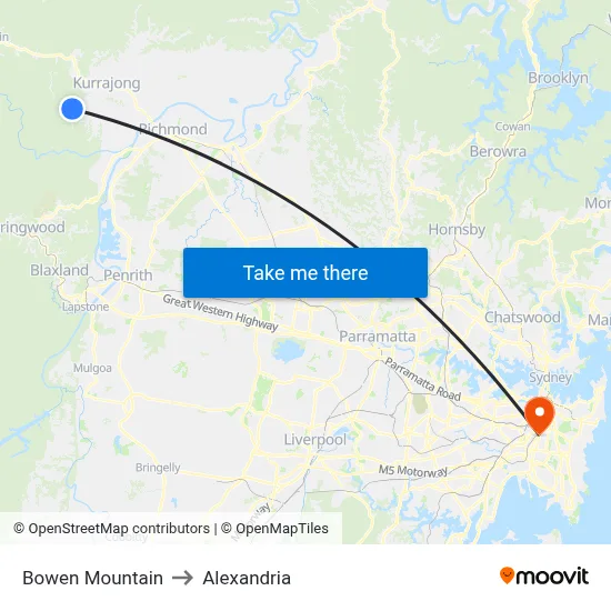 Bowen Mountain to Alexandria map