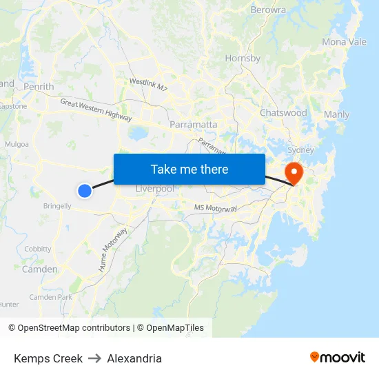 Kemps Creek to Alexandria map