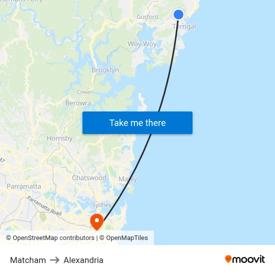 Matcham to Alexandria map
