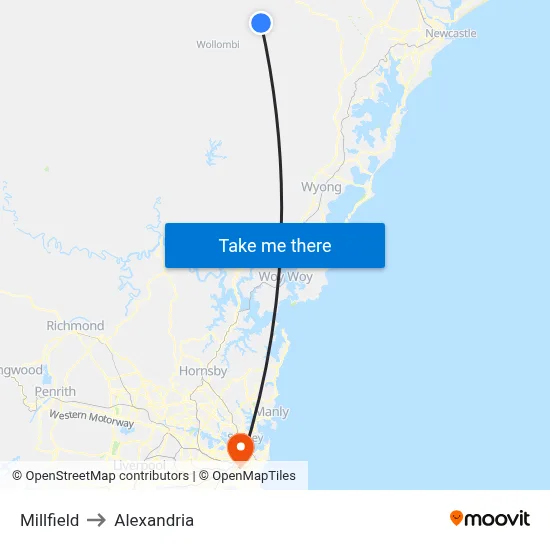 Millfield to Alexandria map