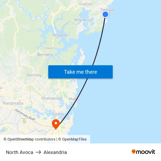 North Avoca to Alexandria map