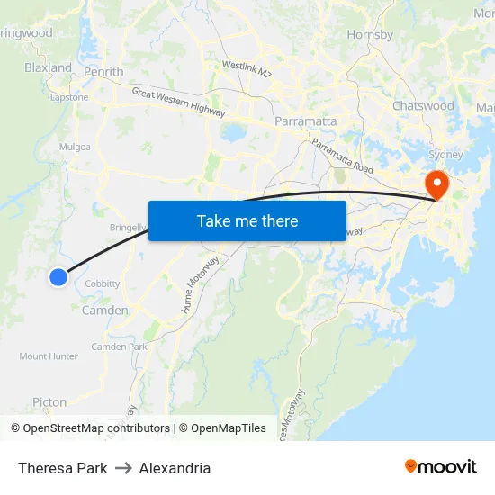 Theresa Park to Alexandria map