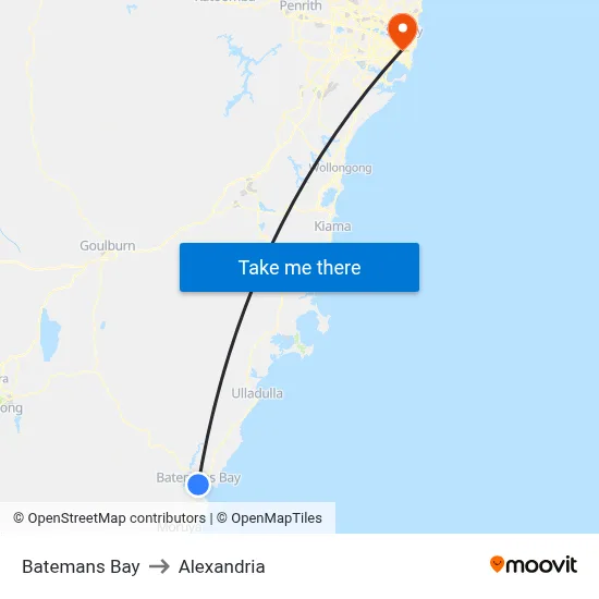 Batemans Bay to Alexandria map