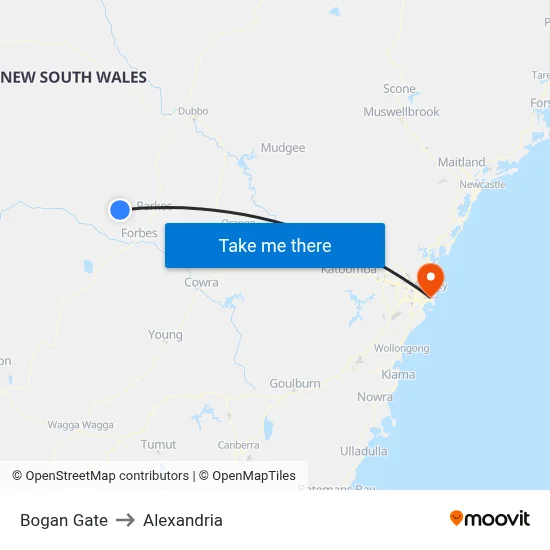 Bogan Gate to Alexandria map