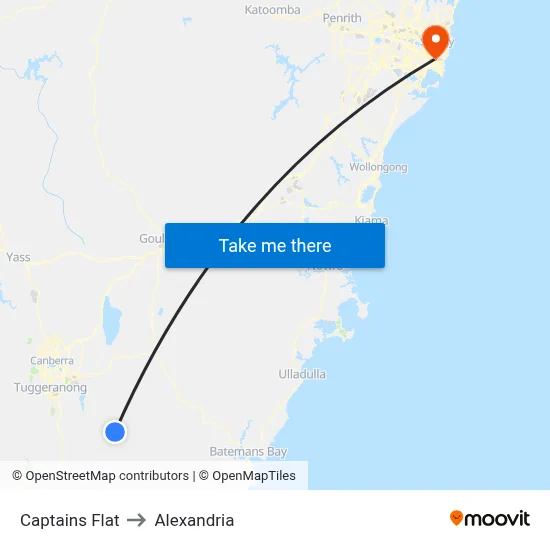 Captains Flat to Alexandria map