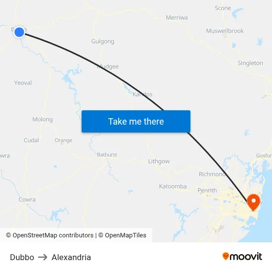 Dubbo to Alexandria map