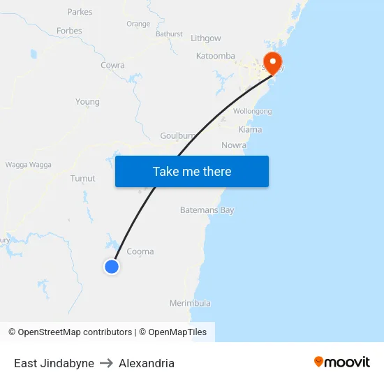East Jindabyne to Alexandria map