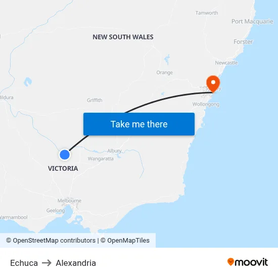 Echuca to Alexandria map