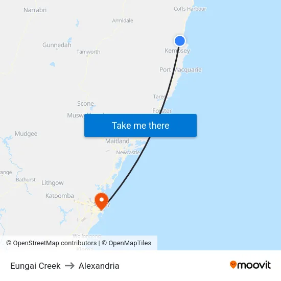 Eungai Creek to Alexandria map