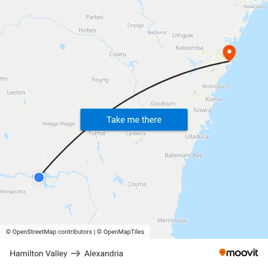 Hamilton Valley to Alexandria map