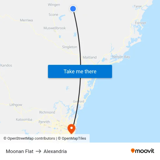 Moonan Flat to Alexandria map