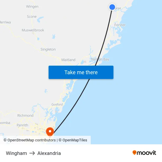 Wingham to Alexandria map
