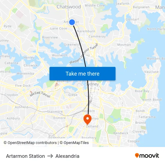 Artarmon Station to Alexandria map