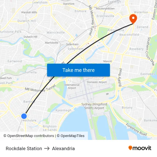 Rockdale Station to Alexandria map