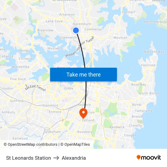 St Leonards Station to Alexandria map