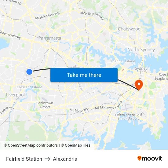 Fairfield Station to Alexandria map