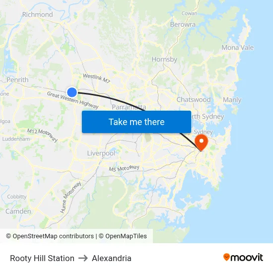 Rooty Hill Station to Alexandria map