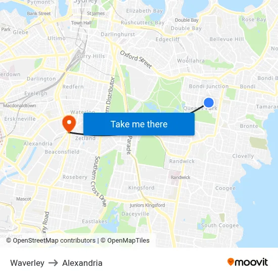 Waverley to Alexandria map