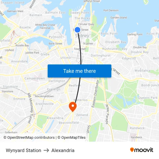 Wynyard Station to Alexandria map