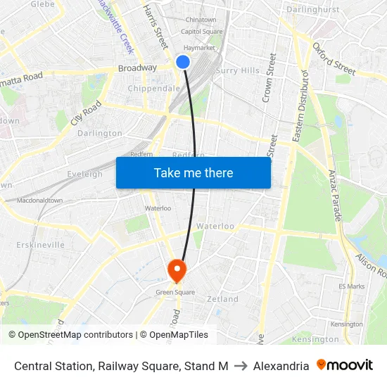Central Station, Railway Square, Stand M to Alexandria map