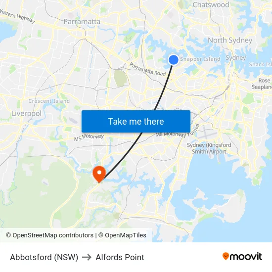 Abbotsford (NSW) to Alfords Point map