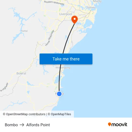 Bombo to Alfords Point map