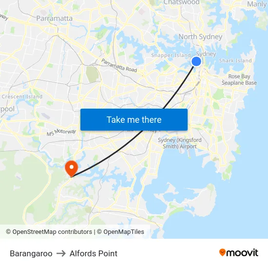 Barangaroo to Alfords Point map