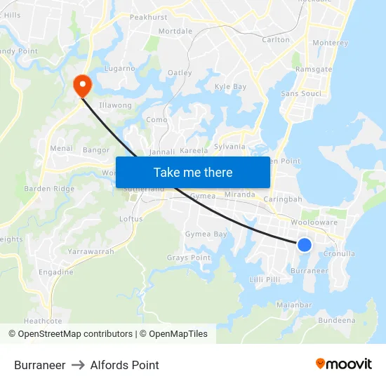 Burraneer to Alfords Point map