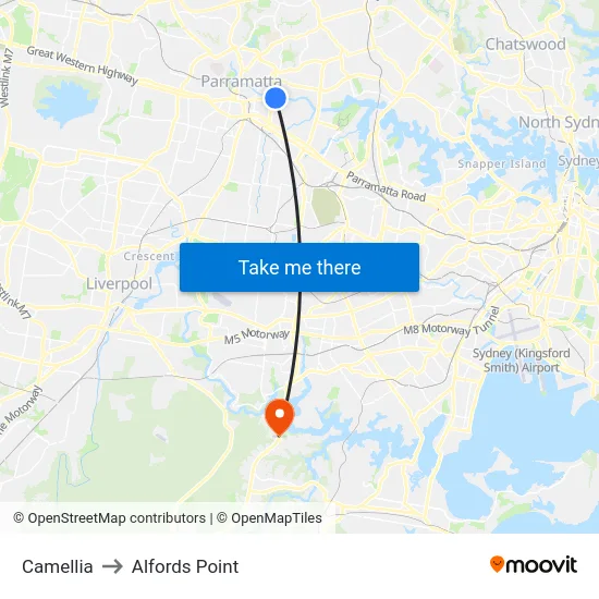 Camellia to Alfords Point map