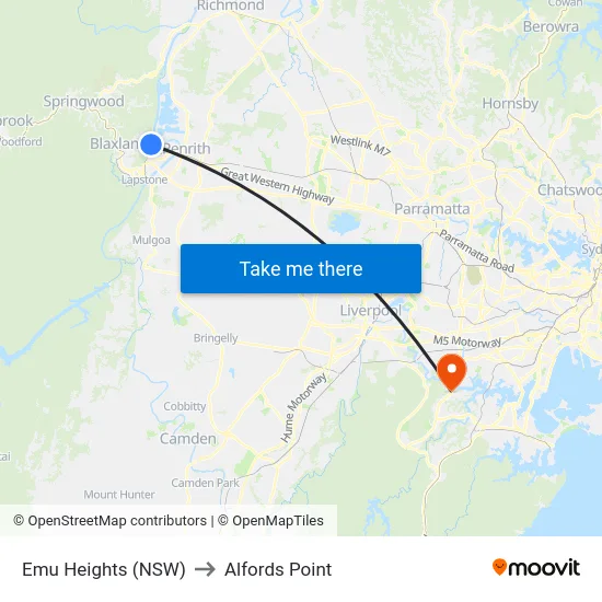 Emu Heights (NSW) to Alfords Point map