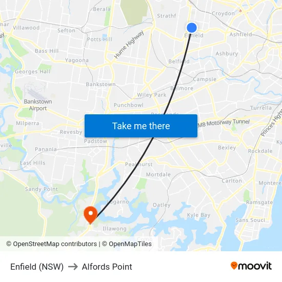 Enfield (NSW) to Alfords Point map