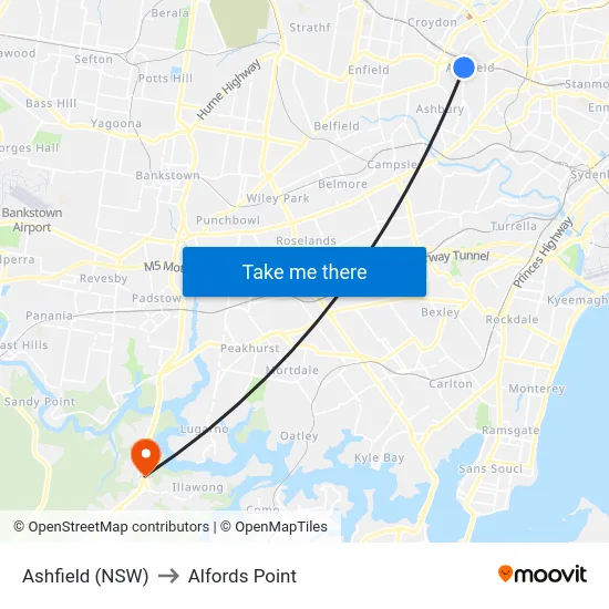 Ashfield (NSW) to Alfords Point map